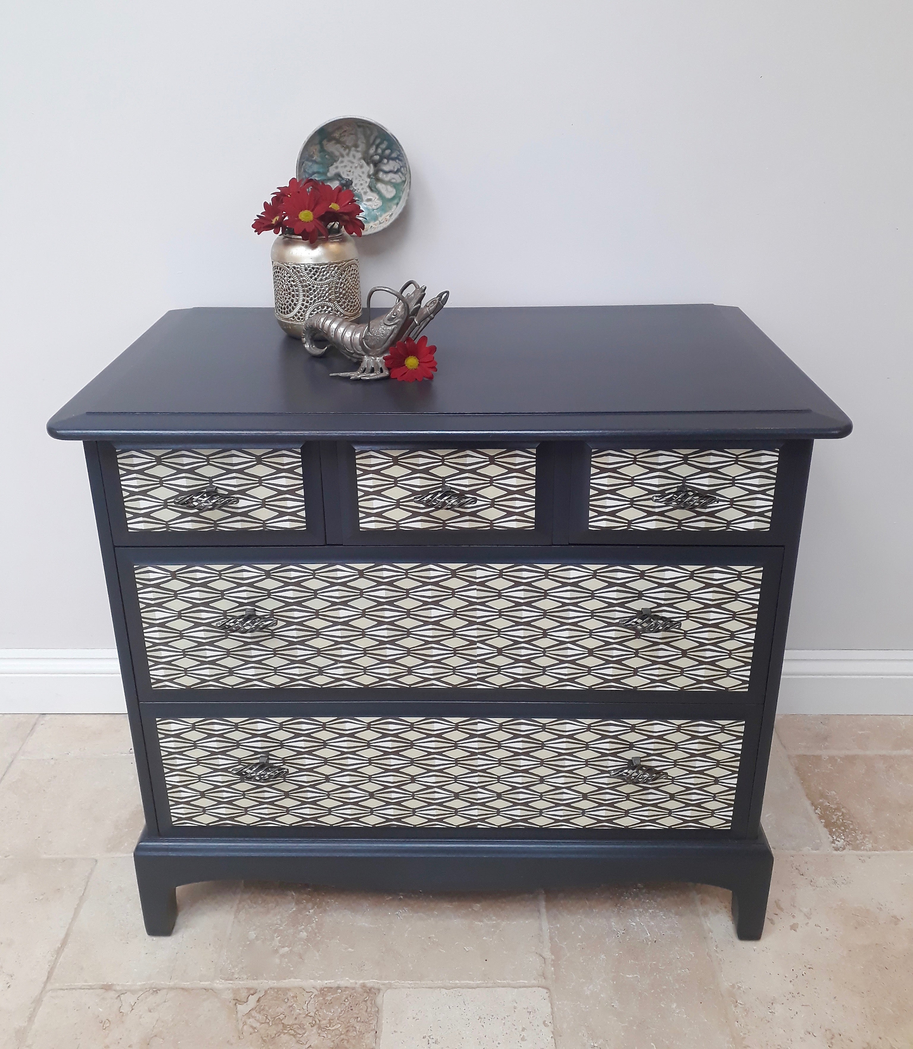 Decoupaged Stag Chest of Drawers & Mirror