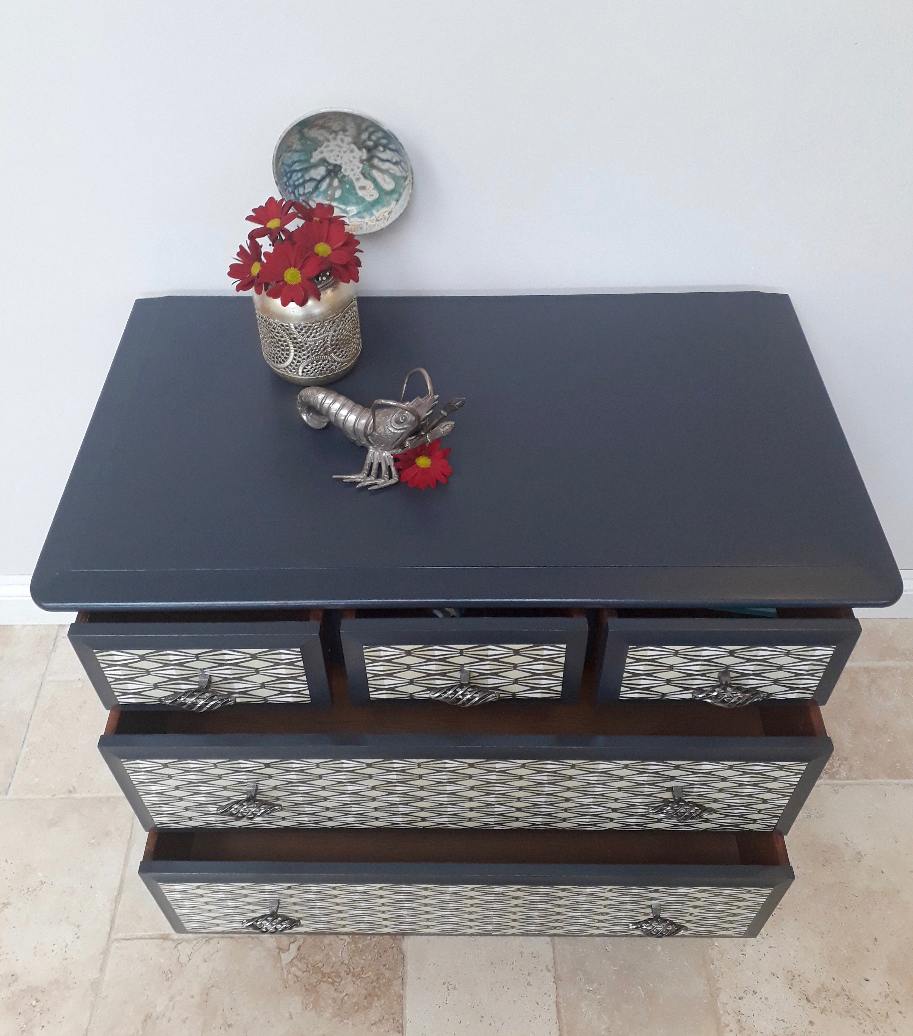 Decoupaged Stag Chest of Drawers & Mirror