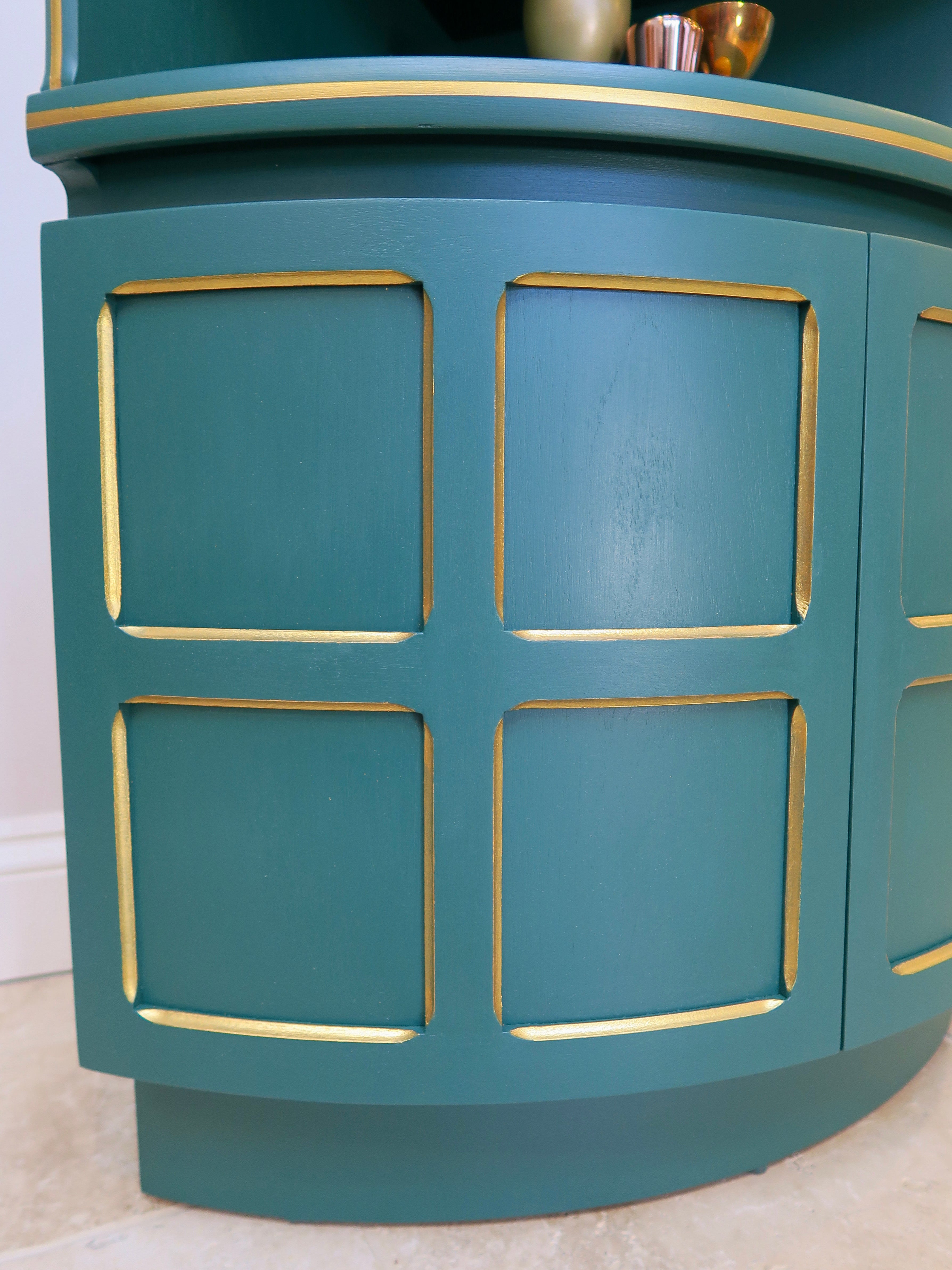 Green & Gold Mid Century Corner Drinks Cabinet
