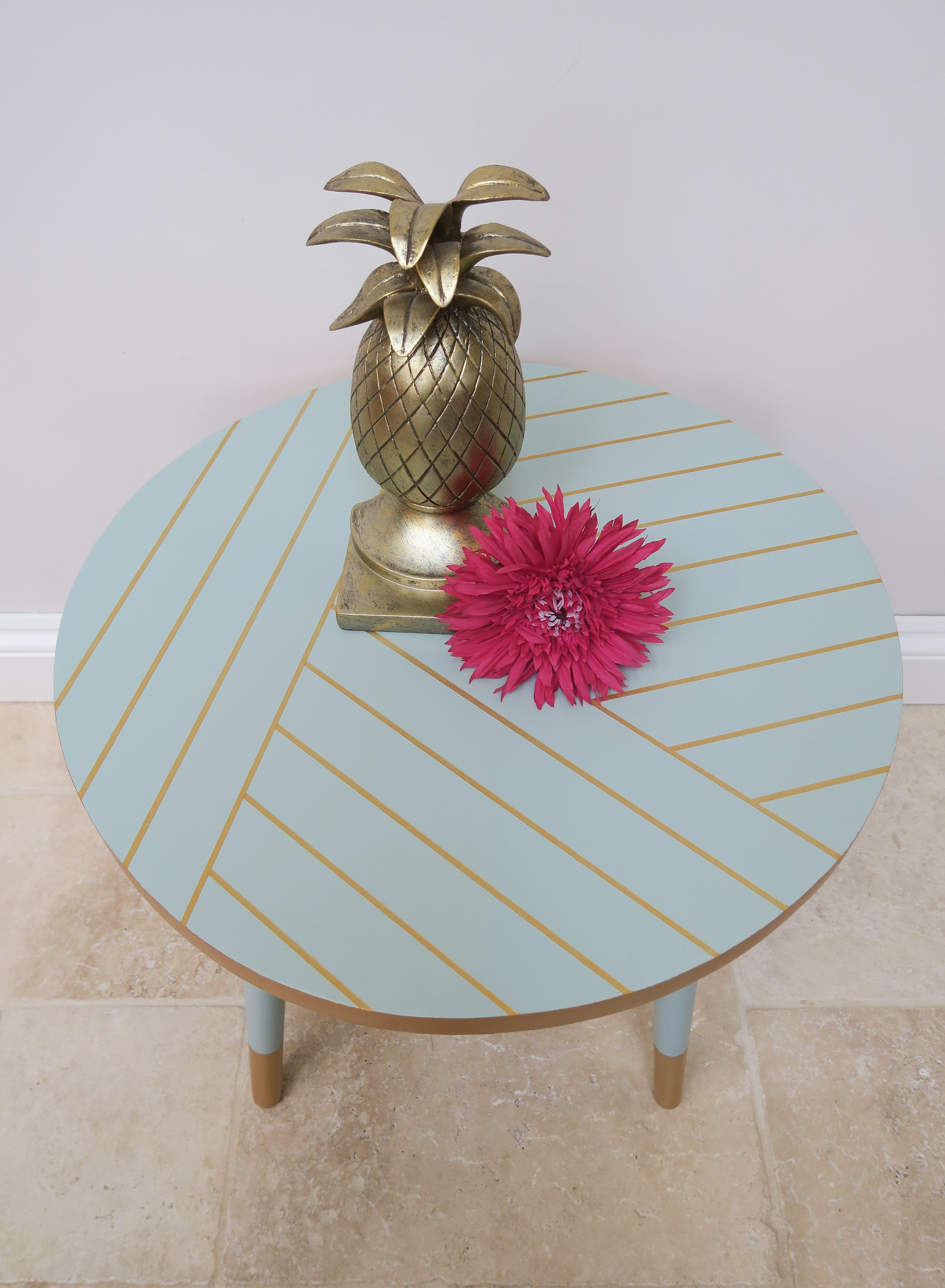 Aqua & Gold Striped Table