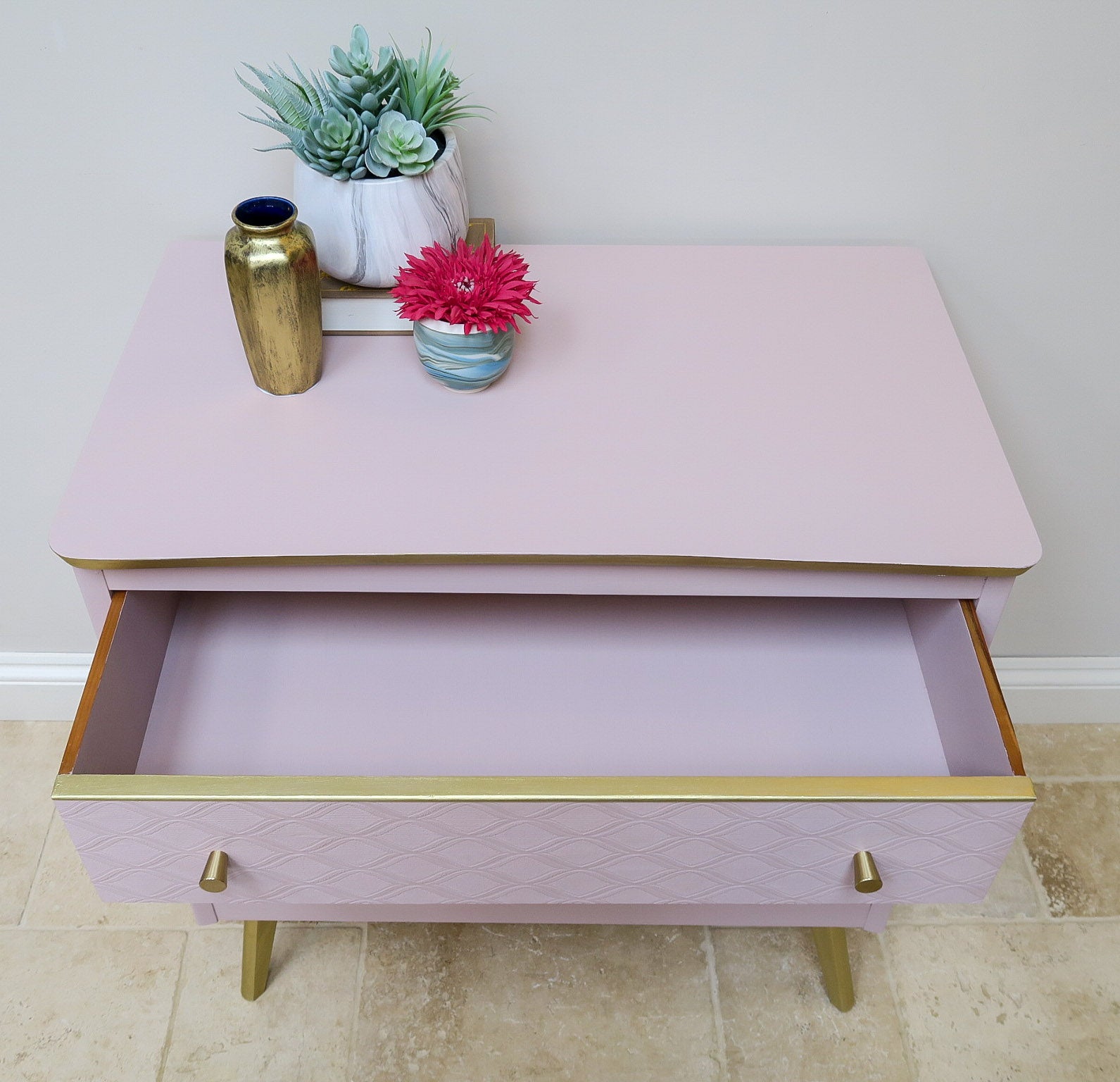 Pink & Gold Chest of Drawers