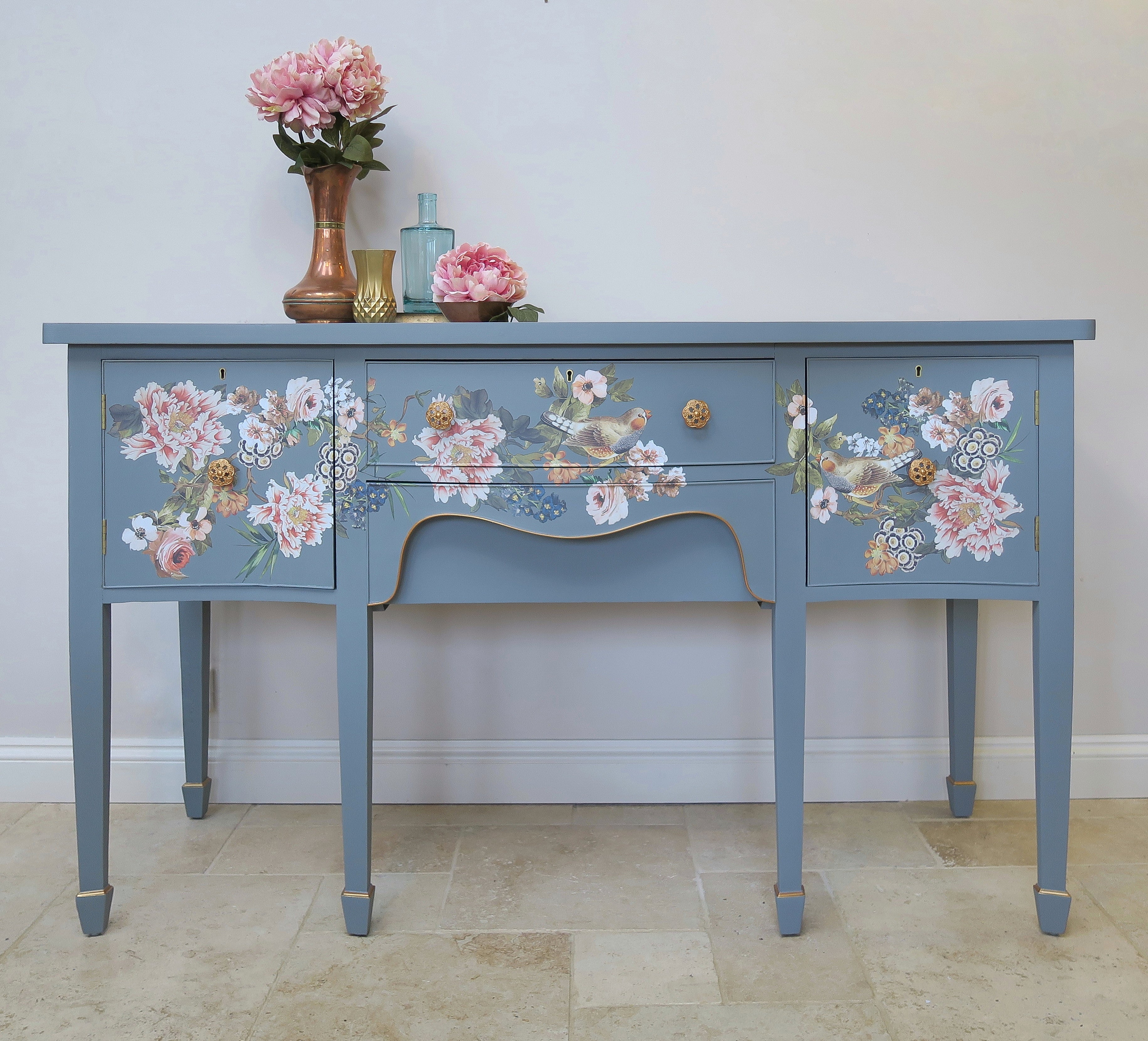 Grey Floral Sideboard