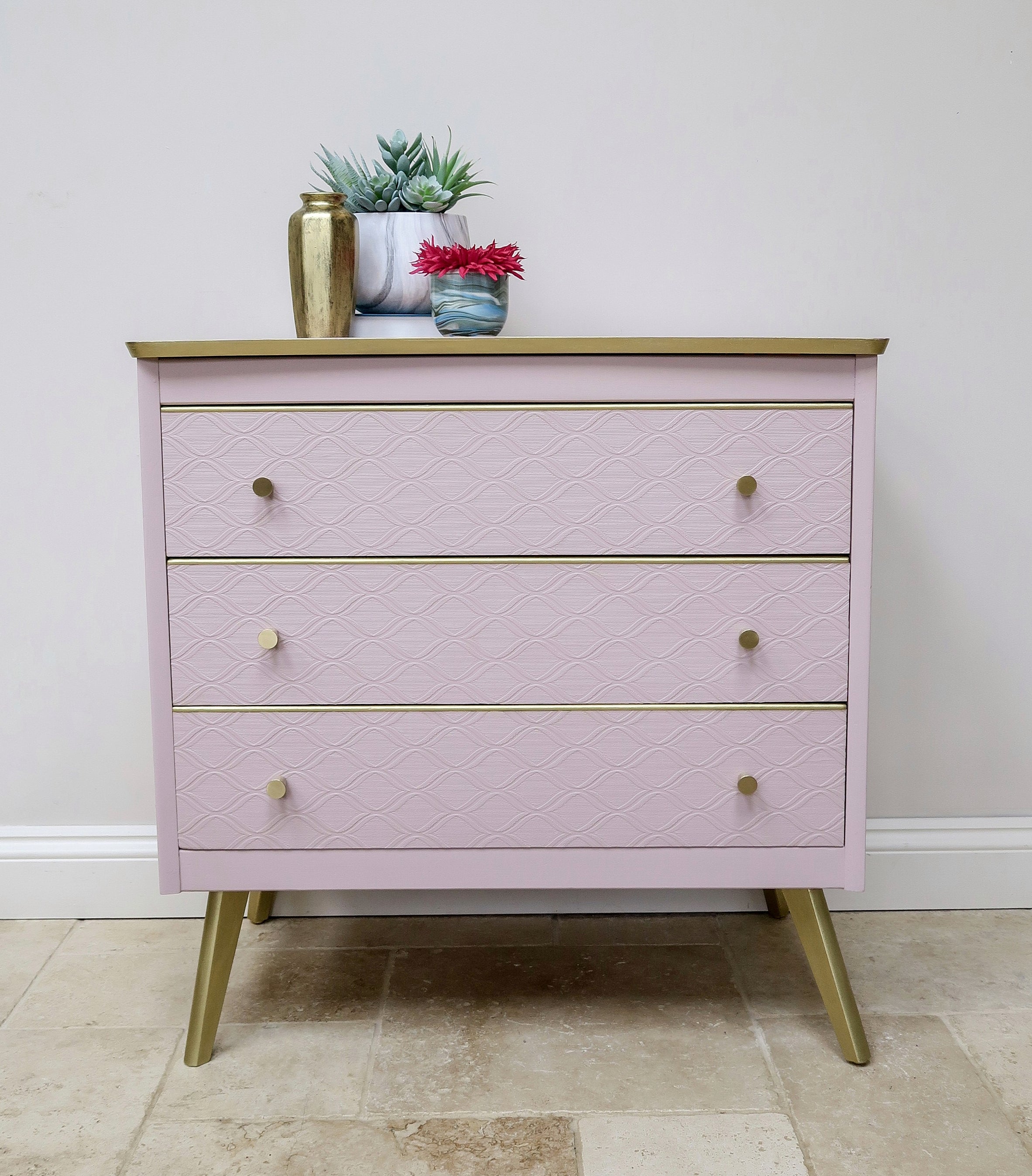 Pink & Gold Chest of Drawers
